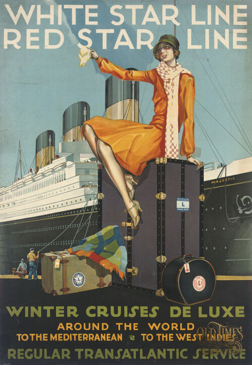 Old Vintage Posters - RMS Majestic - White Star Line Red Star Line (ca. 1930) Made in USA