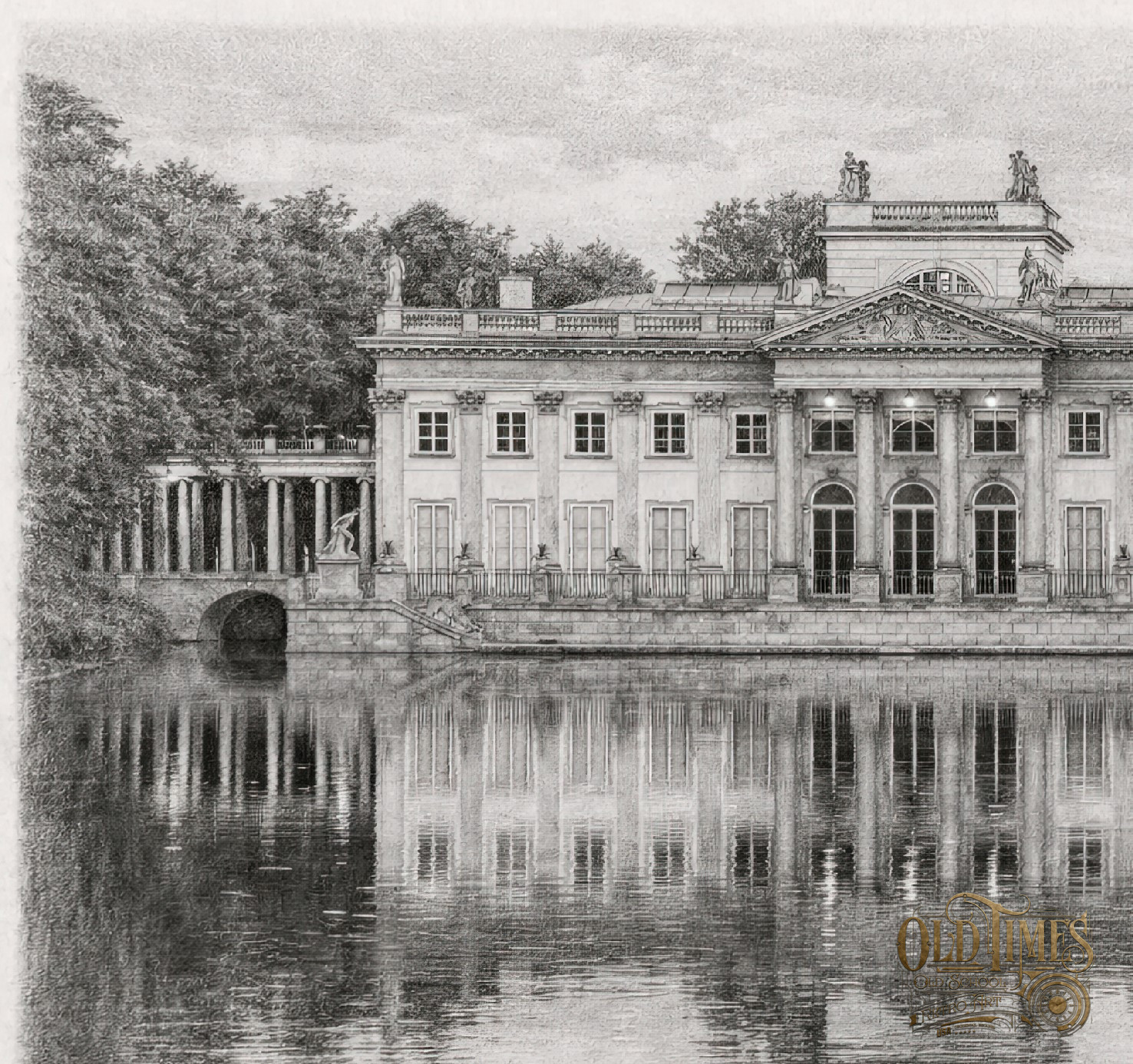 Szkice Warszawskie Grafiki architektury Warszawy - Pałac na wyspie w Łazienkach - Plakat w wysokiej jakości HQ 8K